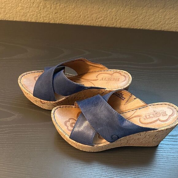 Born Women's Blue Leather Wedge Comfort Sandals Size 6 - Picture 2 of 7